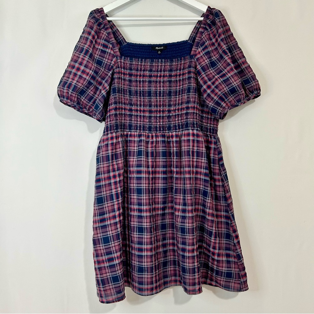 Madewell Pink and Navy Plaid Mini Dress